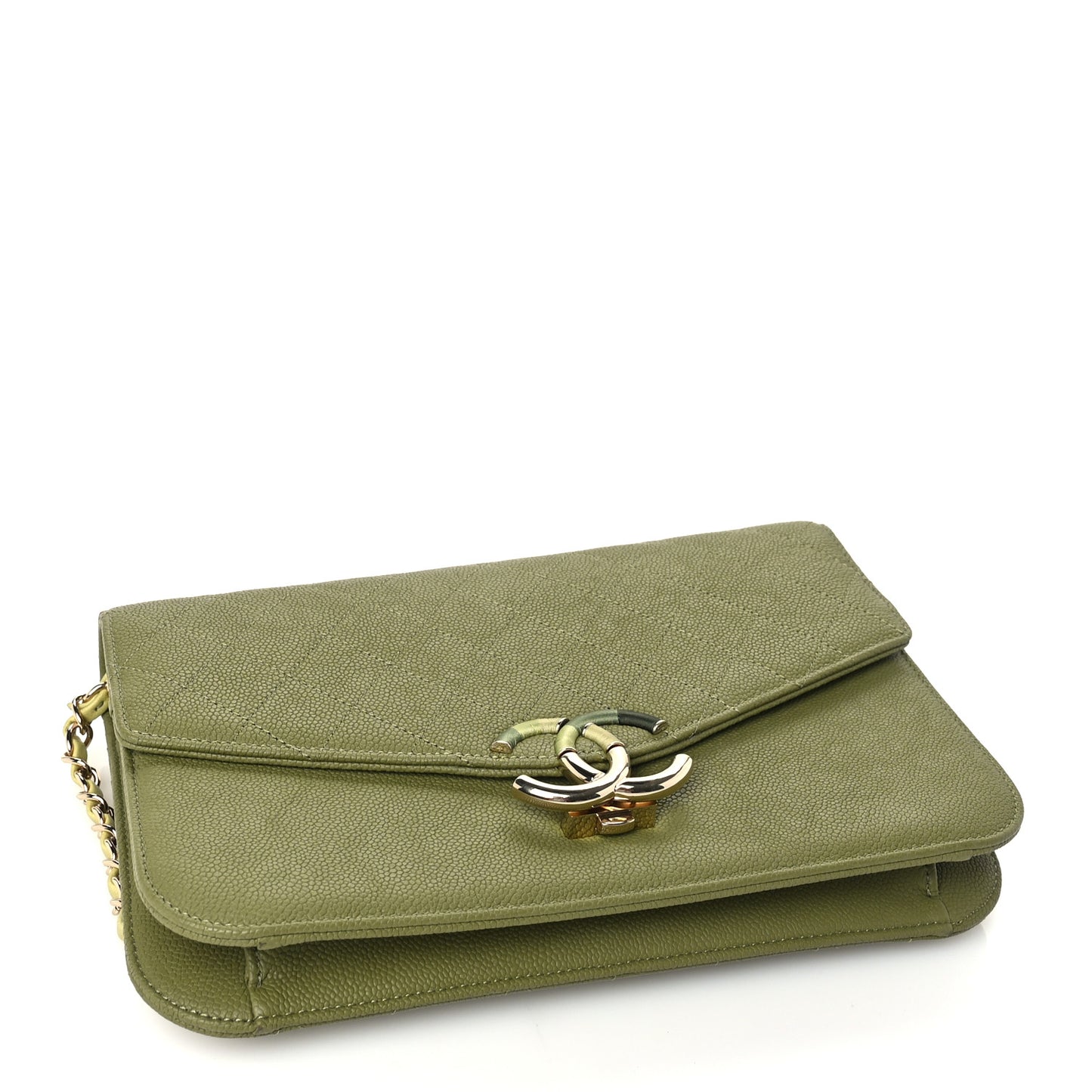 Grained Calfskin Quilted Cuba Flap Khaki