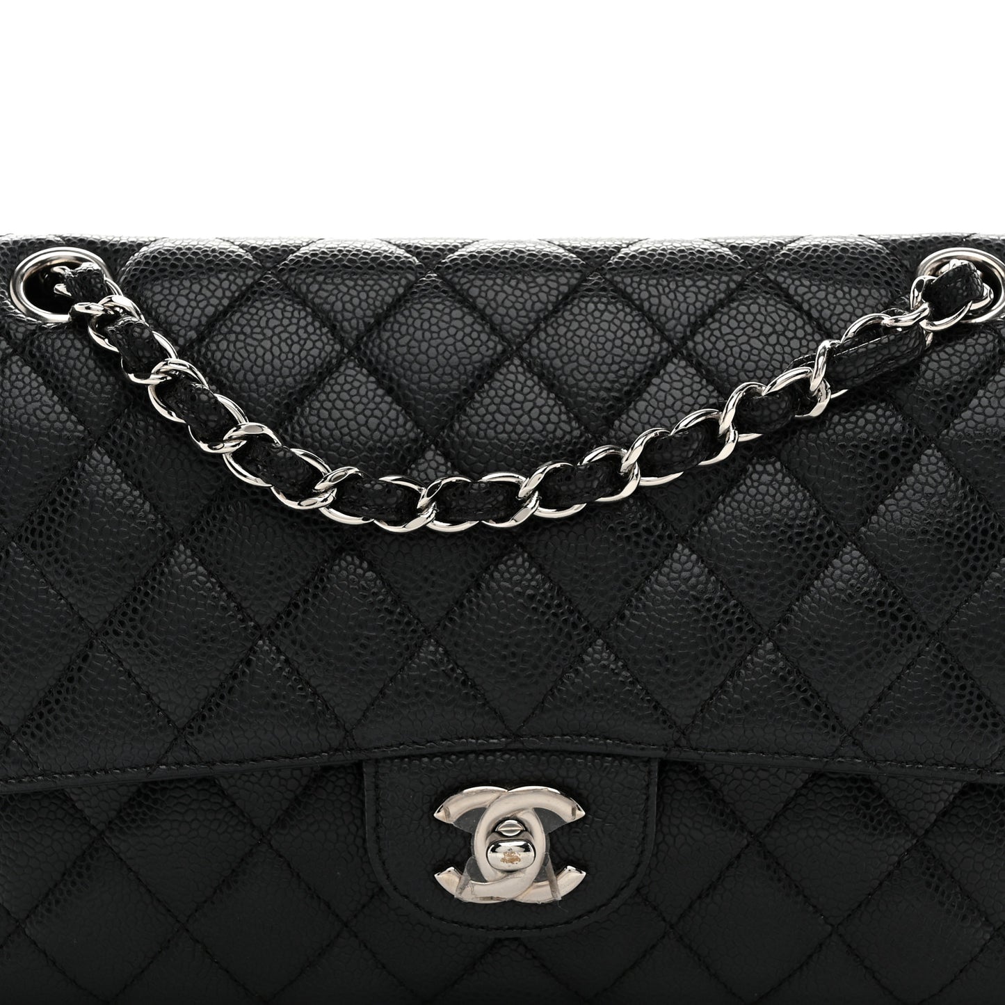 Caviar Quilted Medium Double Flap Black