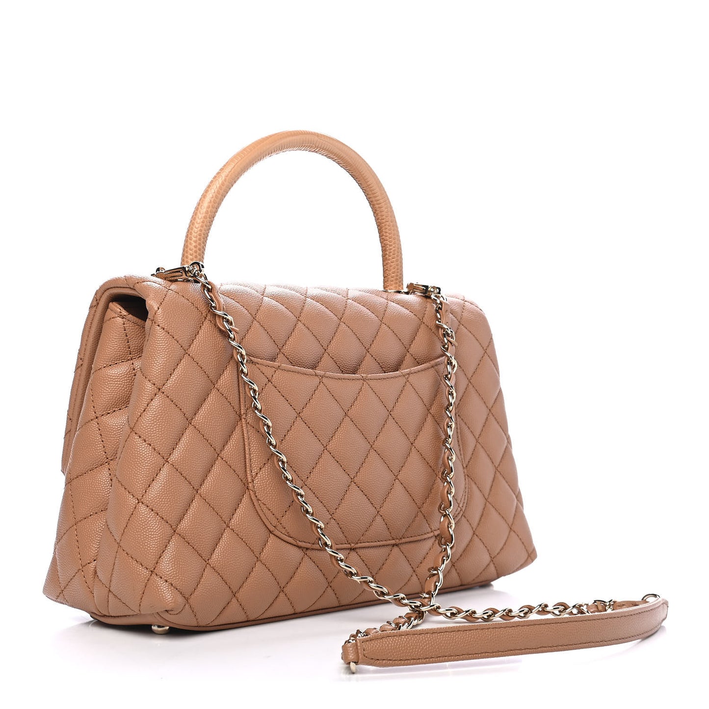 Caviar Quilted Lizard Embossed Small Coco Handle Flap Brown
