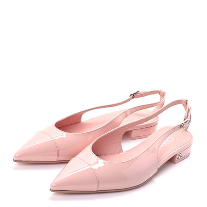 Chanel Patent Calfskin Cap Toe Slingback Flats 37.5  Light Pink 3 of 10