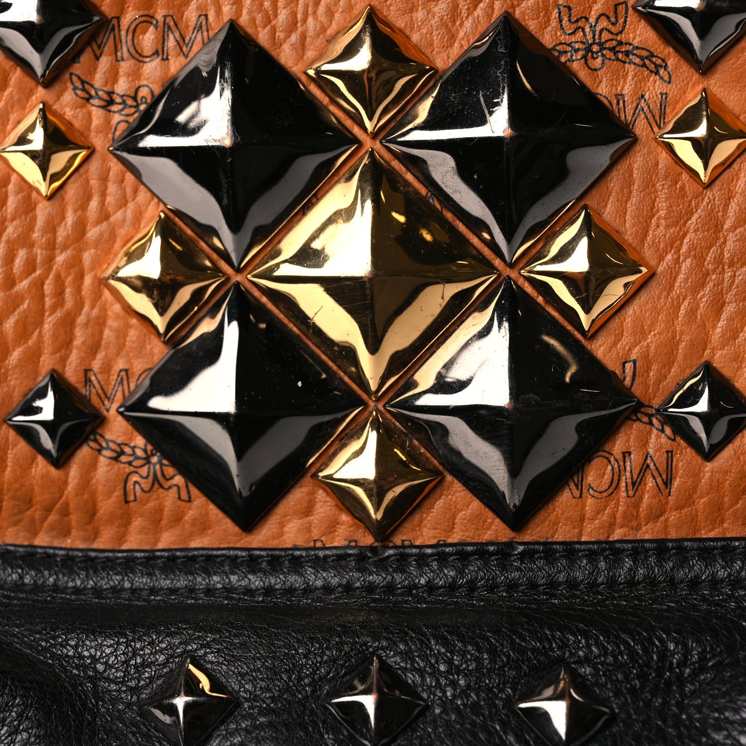 MCM Visetos Studded Colorblock Small Stark Brock Backpack Cognac Black 6 of 8