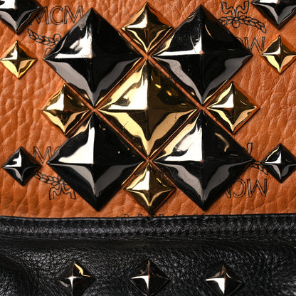 MCM Visetos Studded Colorblock Small Stark Brock Backpack Cognac Black 6 of 8