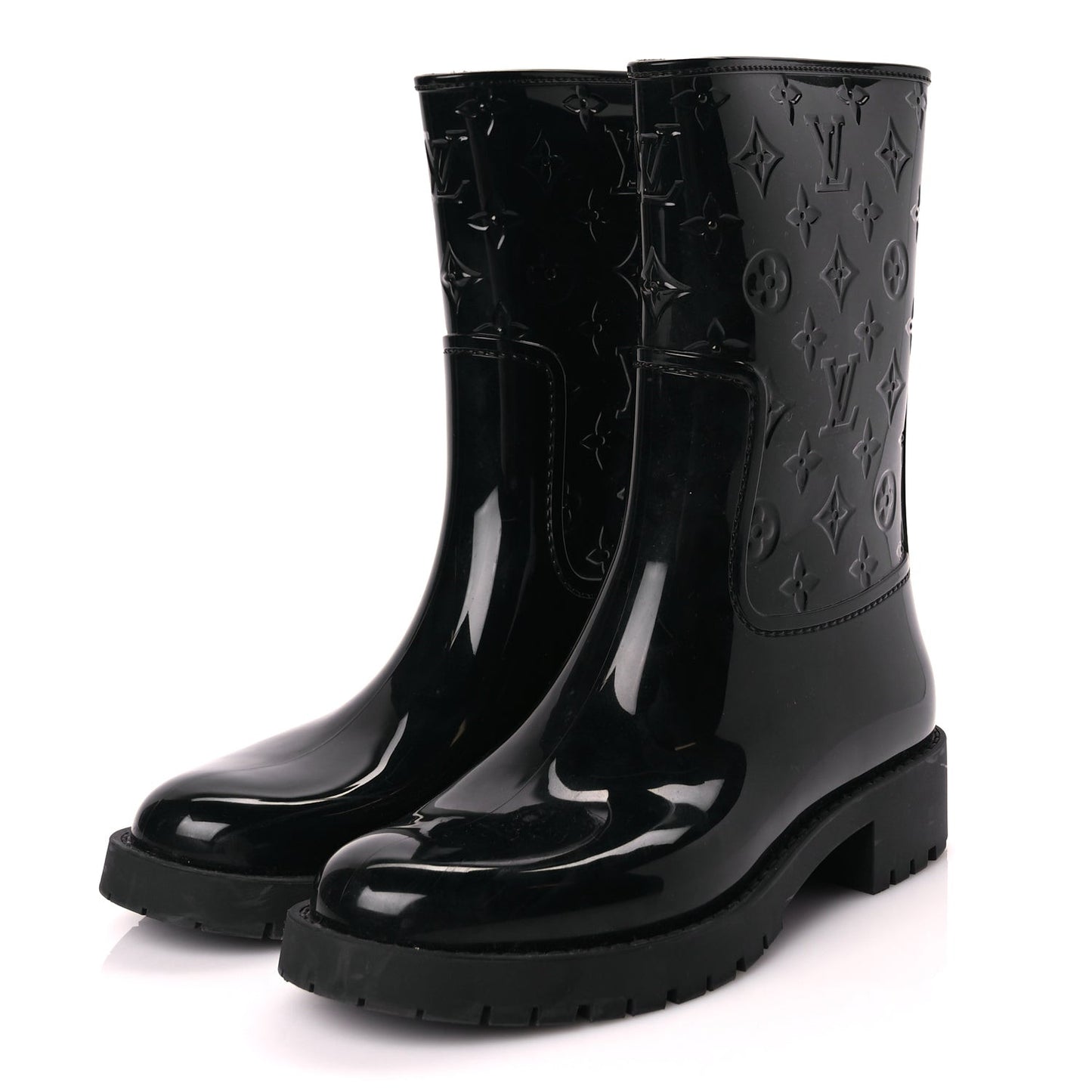 Rubber Embossed Monogram Drops Flat Half Boots 39 Black
