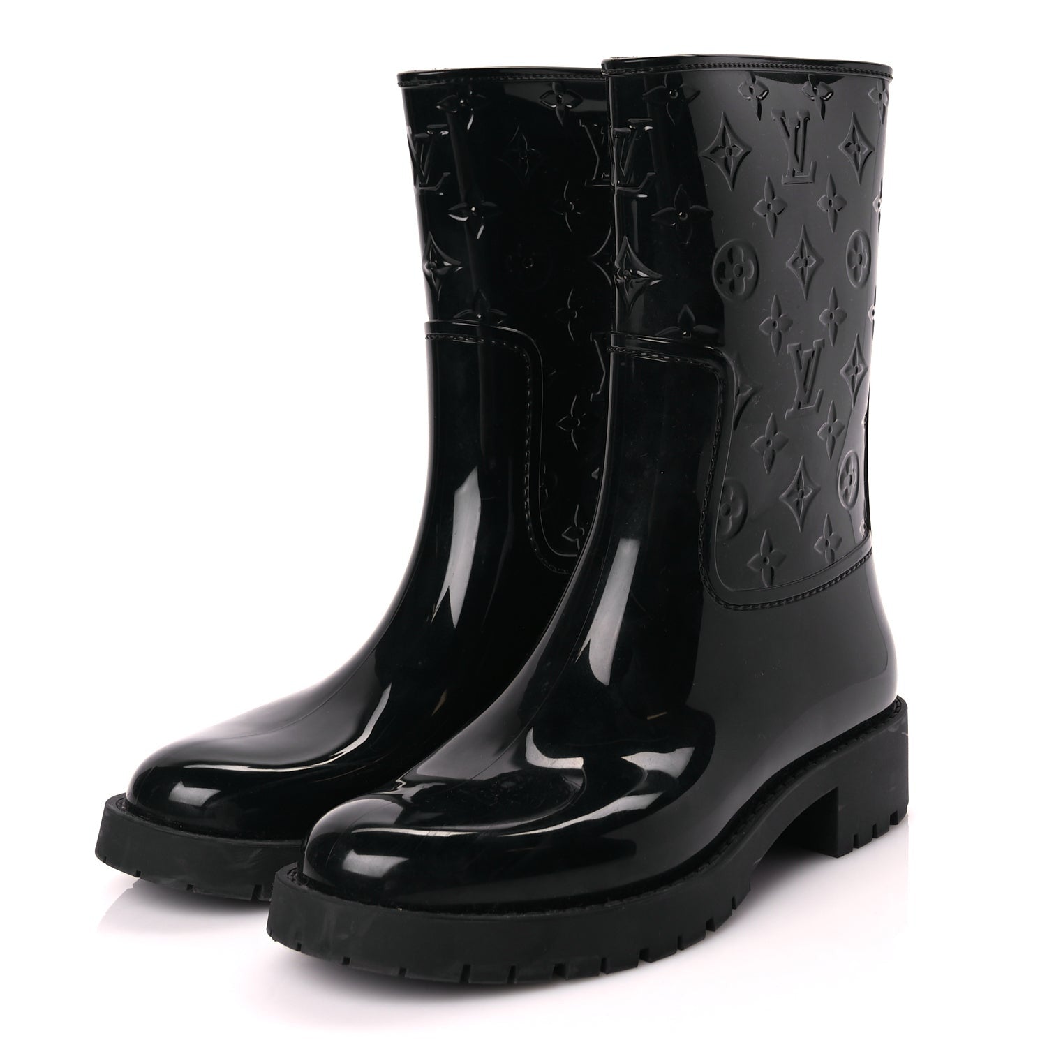 Louis Vuitton Rubber Embossed Monogram Drops Flat Half Boots 39 Black 2 of 7