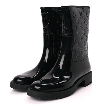 Louis Vuitton Rubber Embossed Monogram Drops Flat Half Boots 39 Black 2 of 7