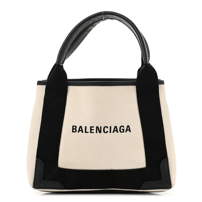 Balenciaga Cotton Canvas Calfskin Navy Cabas XS Natural Black 1 of 7