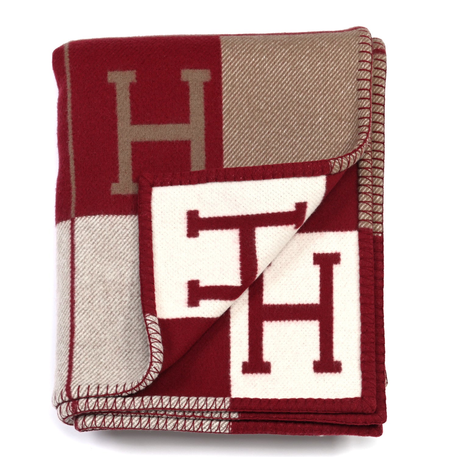 Hermes Wool Cashmere Avalon III Blanket Ecru Rouge H 2 of 3
