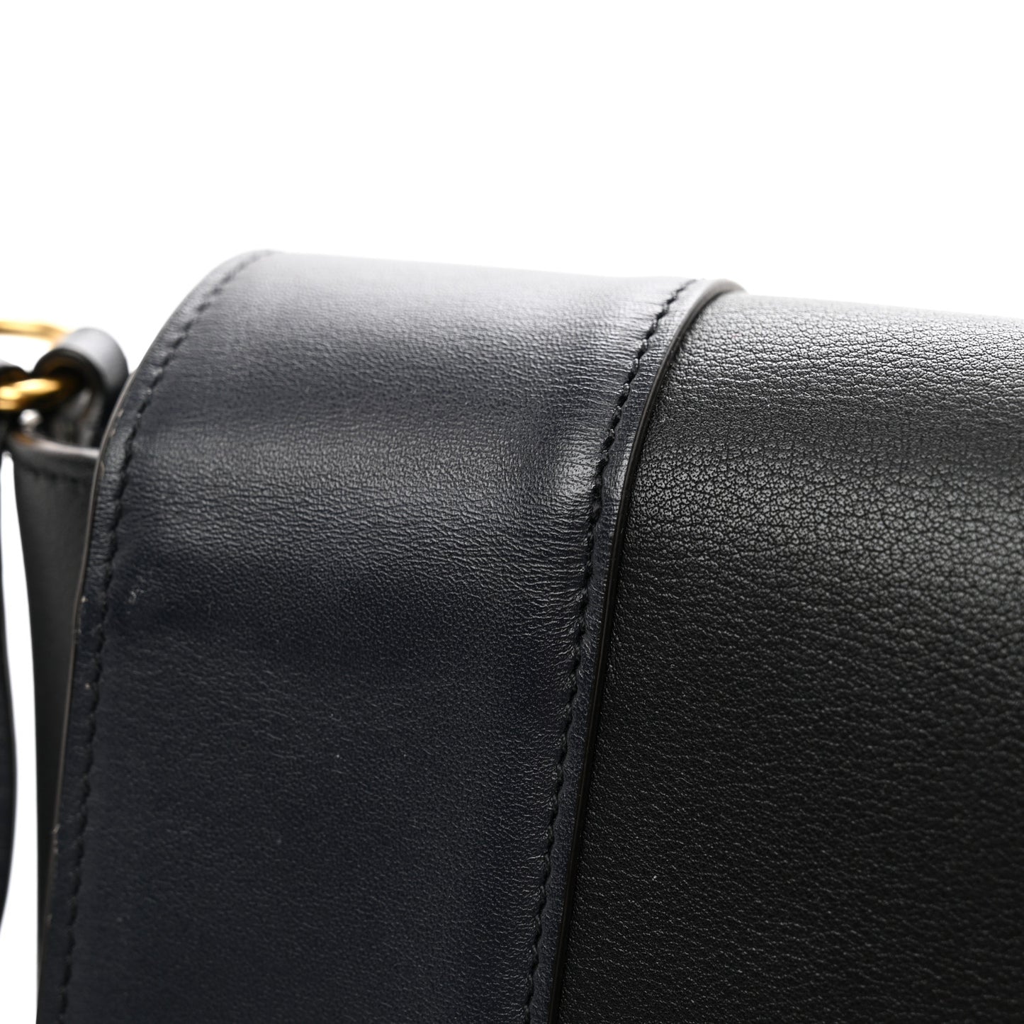 Shiny Smooth Calfskin Medium Frame Shoulder Bag Black Navy