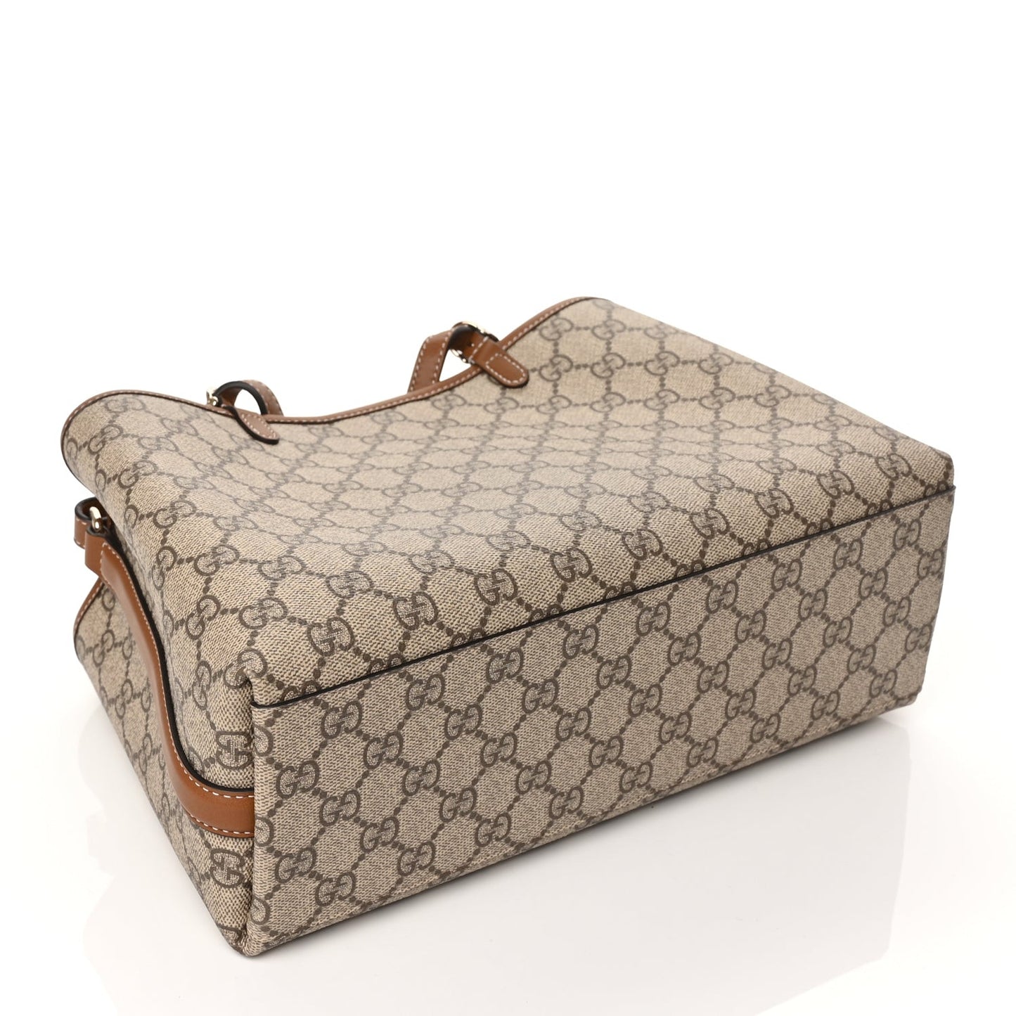 GG Supreme Monogram Emblem Small Tote Bag Beige Dark Brown