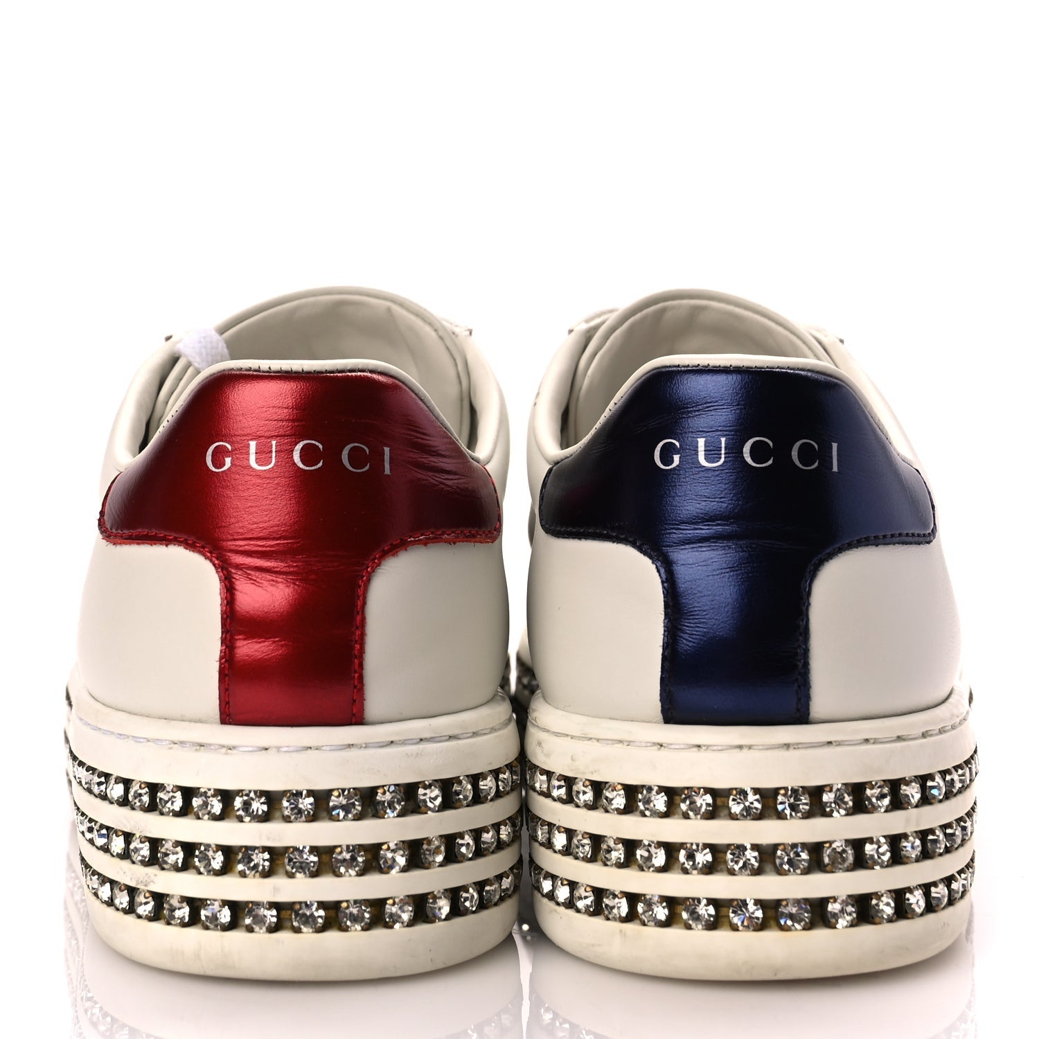 Gucci Calfskin Crystal Web Bee Embroidered Womens Ace Platform Sneakers 36 White 5 of 8
