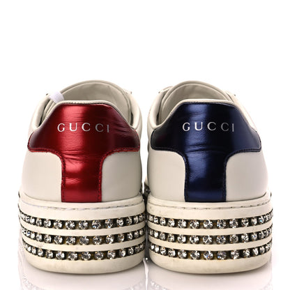 Gucci Calfskin Crystal Web Bee Embroidered Womens Ace Platform Sneakers 36 White 5 of 8