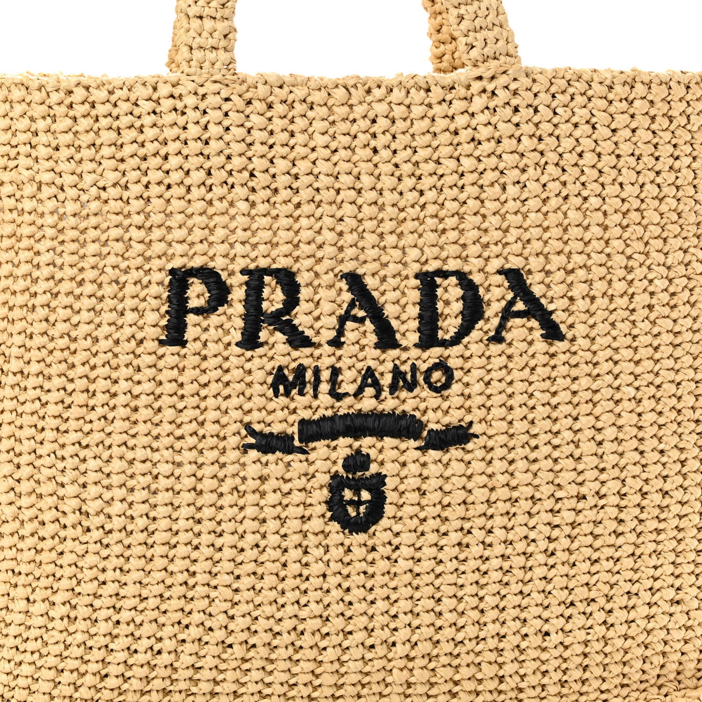 Yarn Raffia Effect Crochet Embroidered Logo Tote Naturale