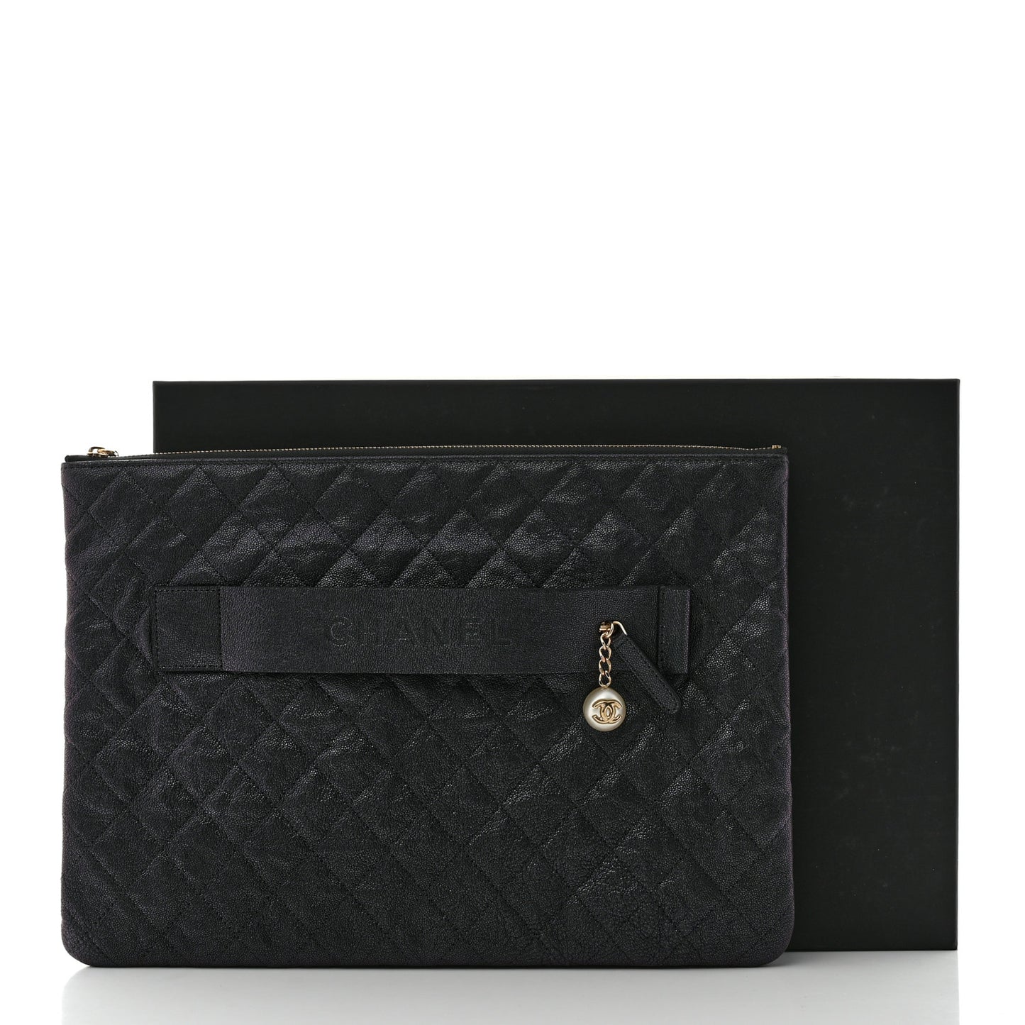 Iridescent Caviar Large Night by the C Pouch Clutch Black