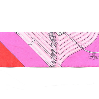 Hermes Silk Clic Clac Modern Cannage Twilly Fuchsia Rouge Rose 5 of 6
