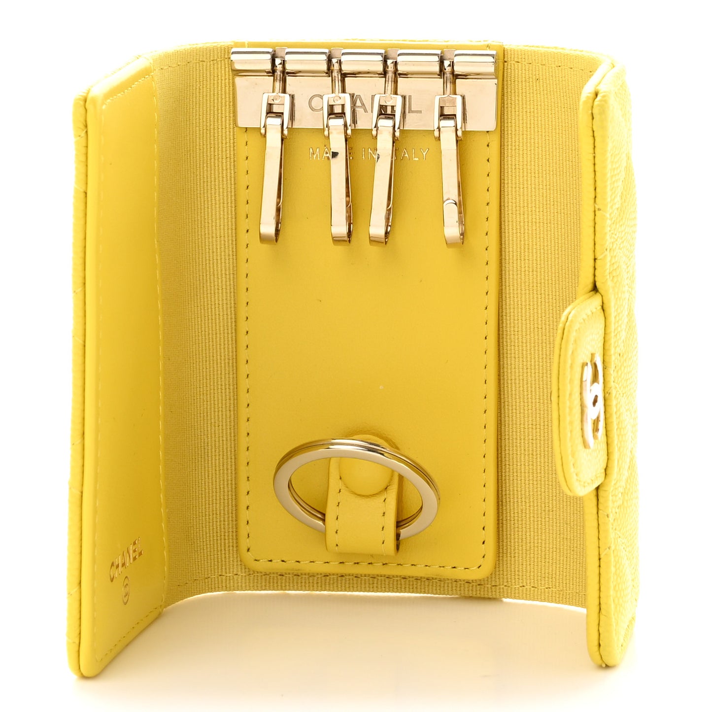 Caviar Quilted Classic 4 Key Holder Wallet Yellow