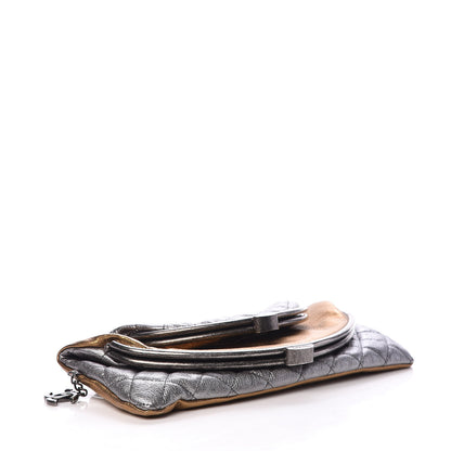 Chanel Metallic Goatskin Quilted Frame Clasp Flap Clutch Silver Gold 3 of 11