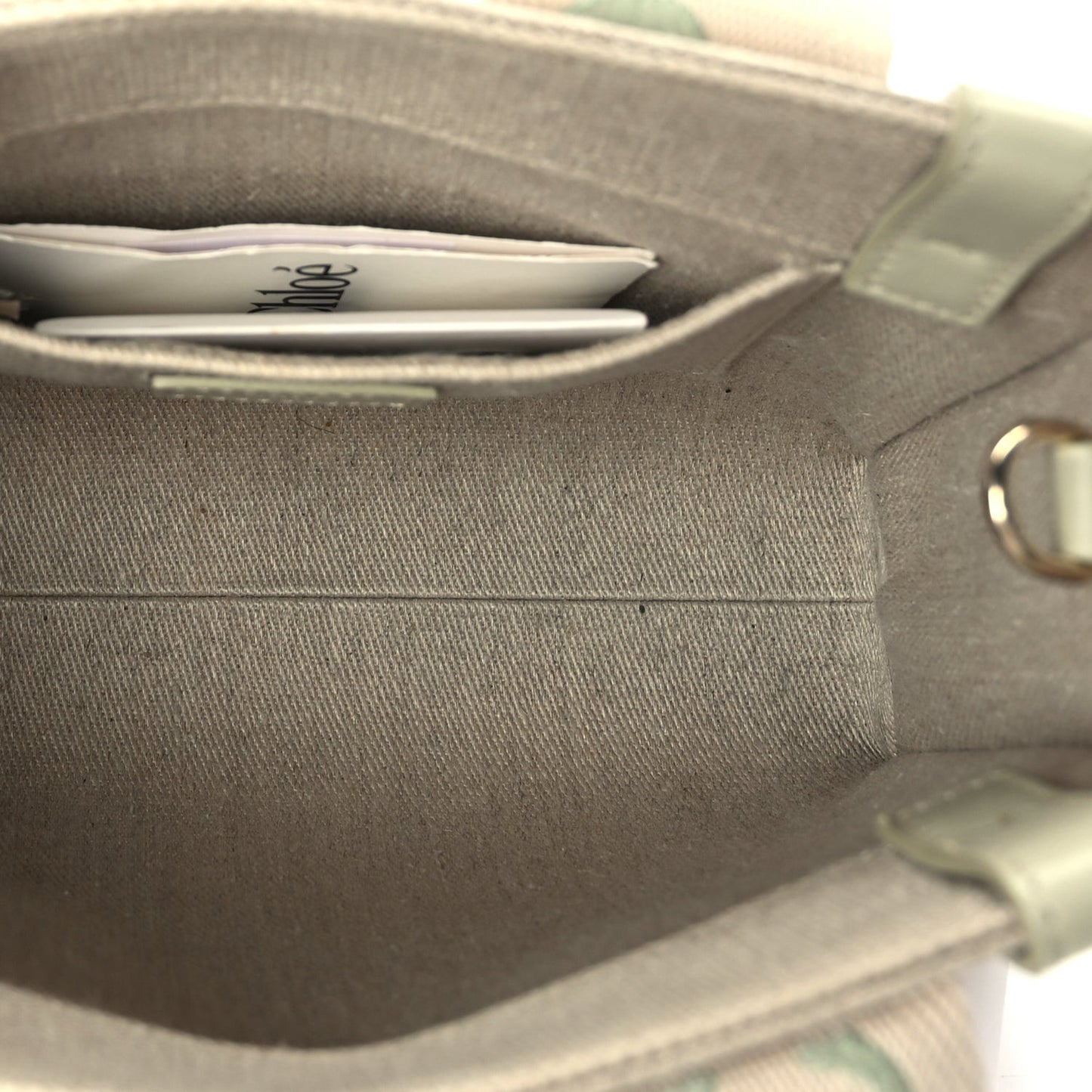 Linen Calfskin Small Woody Ribbon Tote With Strap  Light Eucalyptus