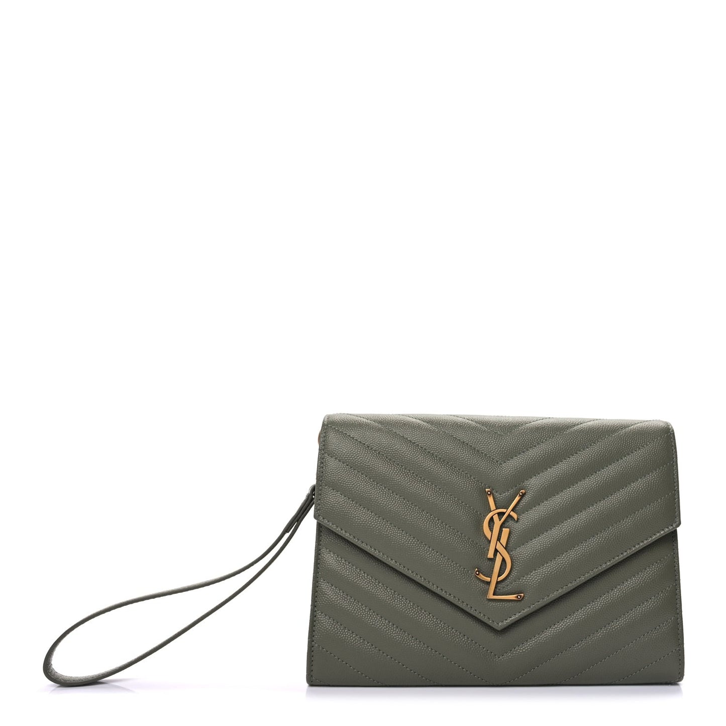 Grain De Poudre Matelasse Chevron Monogram Envelope Clutch  Light Sage