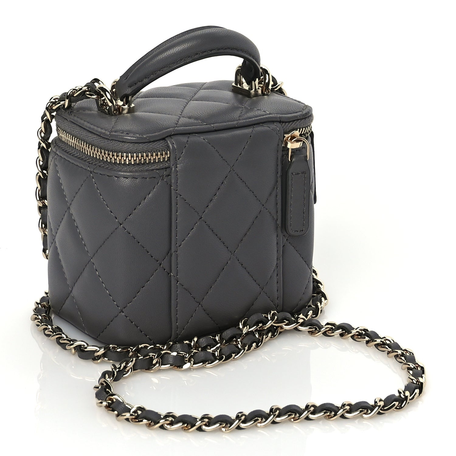 Chanel Lambskin Quilted Top Handle Mini Vanity Case With Chain Grey 2 of 9