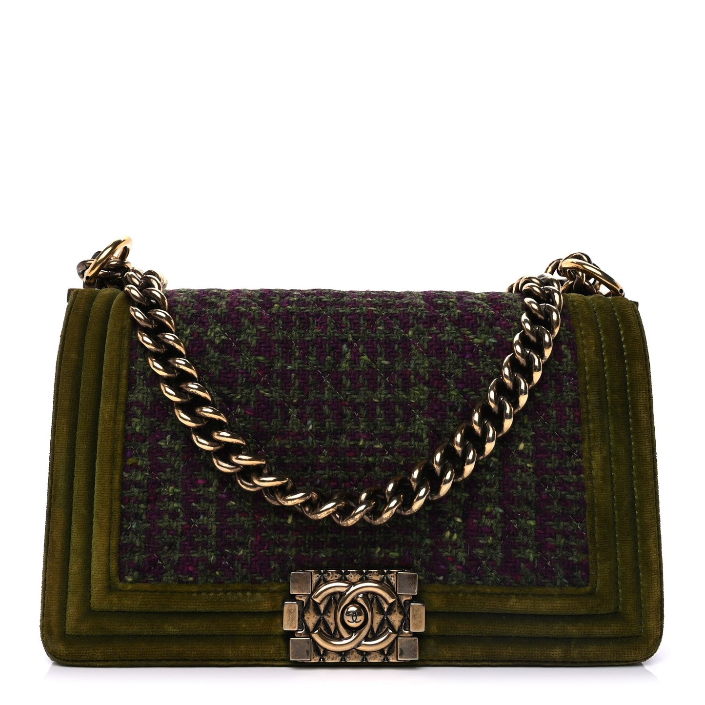 Velvet Tweed Medium Boy Flap Green