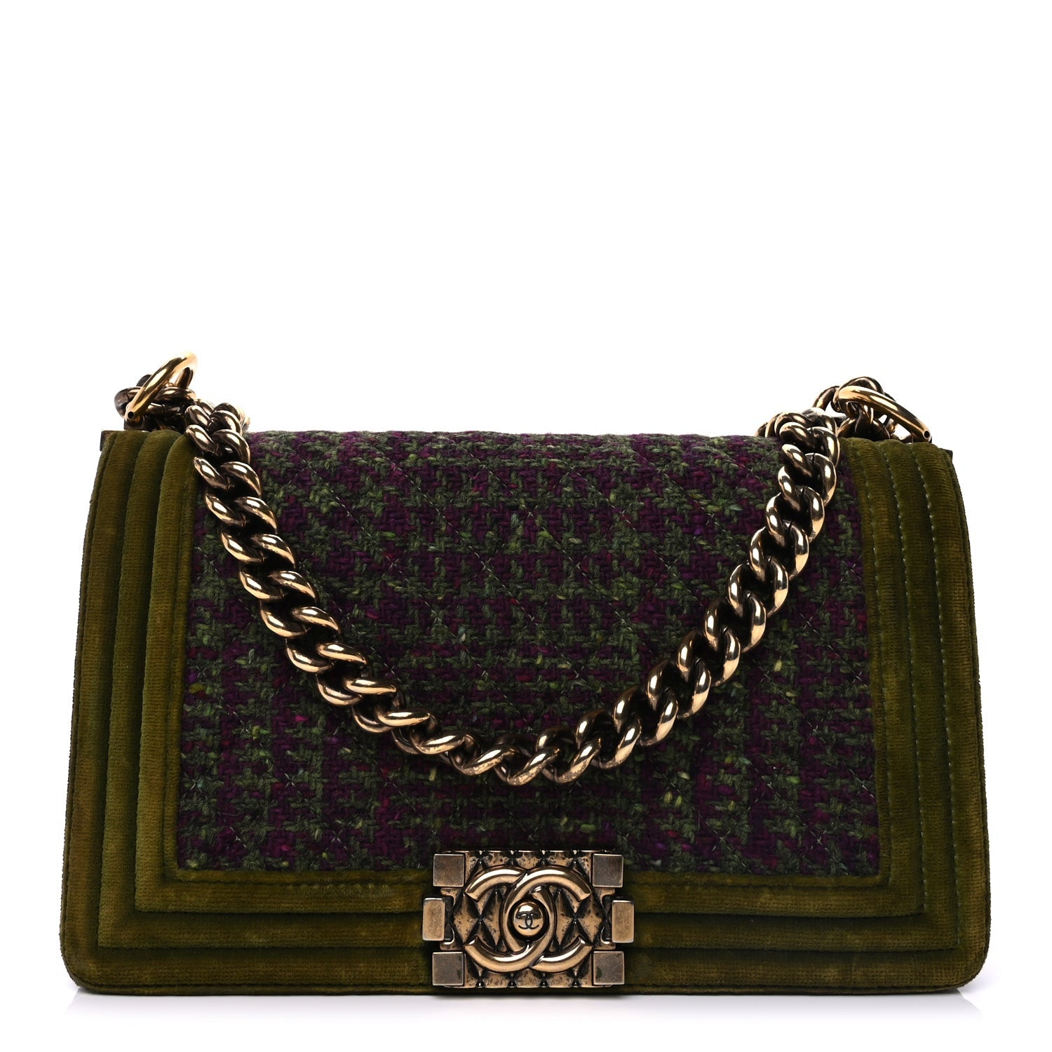 Chanel Velvet Tweed Medium Boy Flap Green 1 of 8