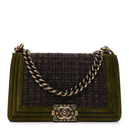 Chanel Velvet Tweed Medium Boy Flap Green 1 of 8