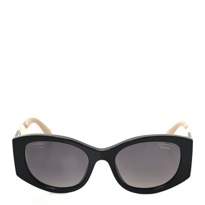 Chanel Acetate Polarized Rectangle Sunglasses 5524 Black Beige 2 of 8