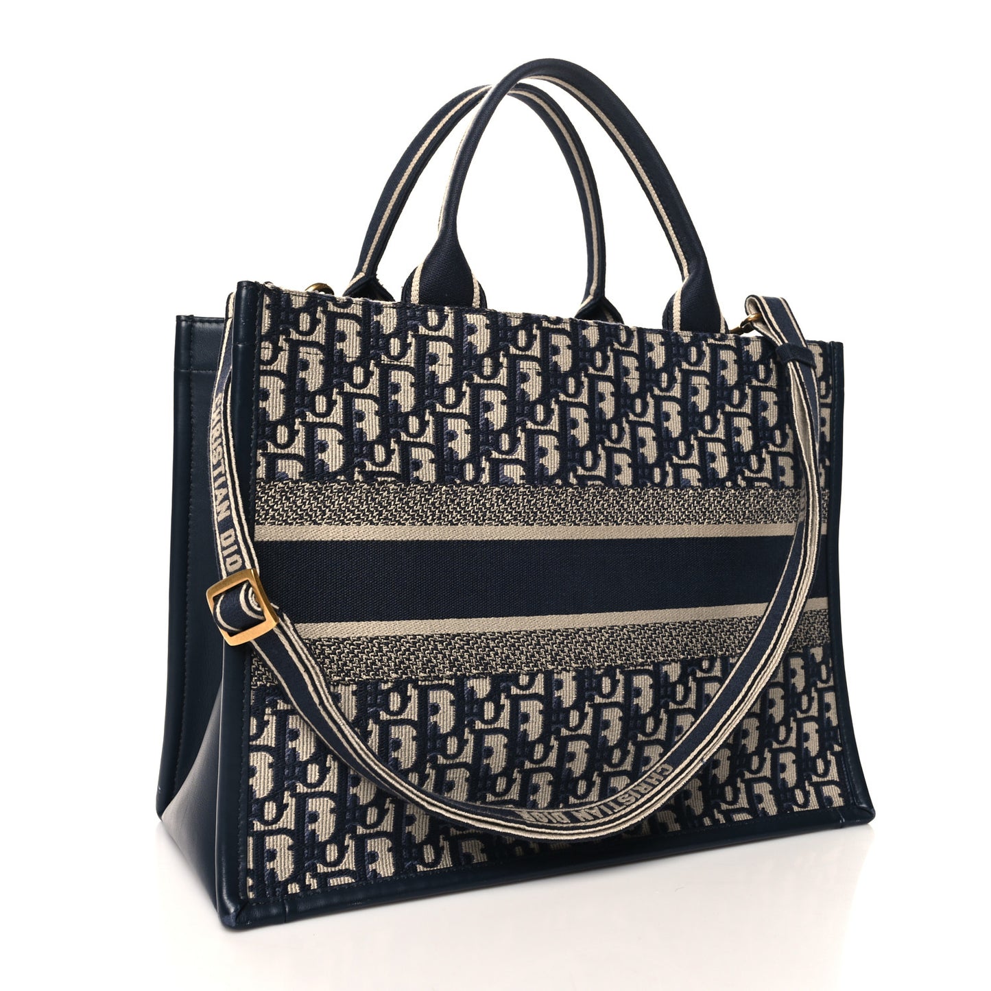 Oblique Calfskin Medium Book Tote With Strap Blue Multicolor