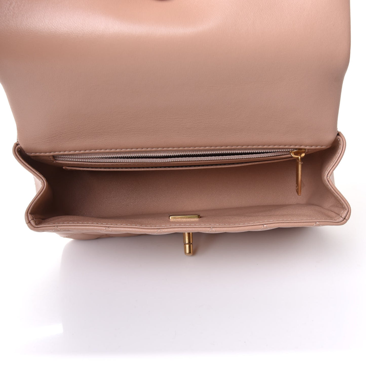 Lambskin Quilted Mini Top Handle Rectangular Flap Beige