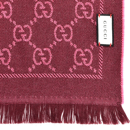 Gucci Wool Jacquard Monogram Reversible Stencil Fringe Scarf Pink Red 4 of 7