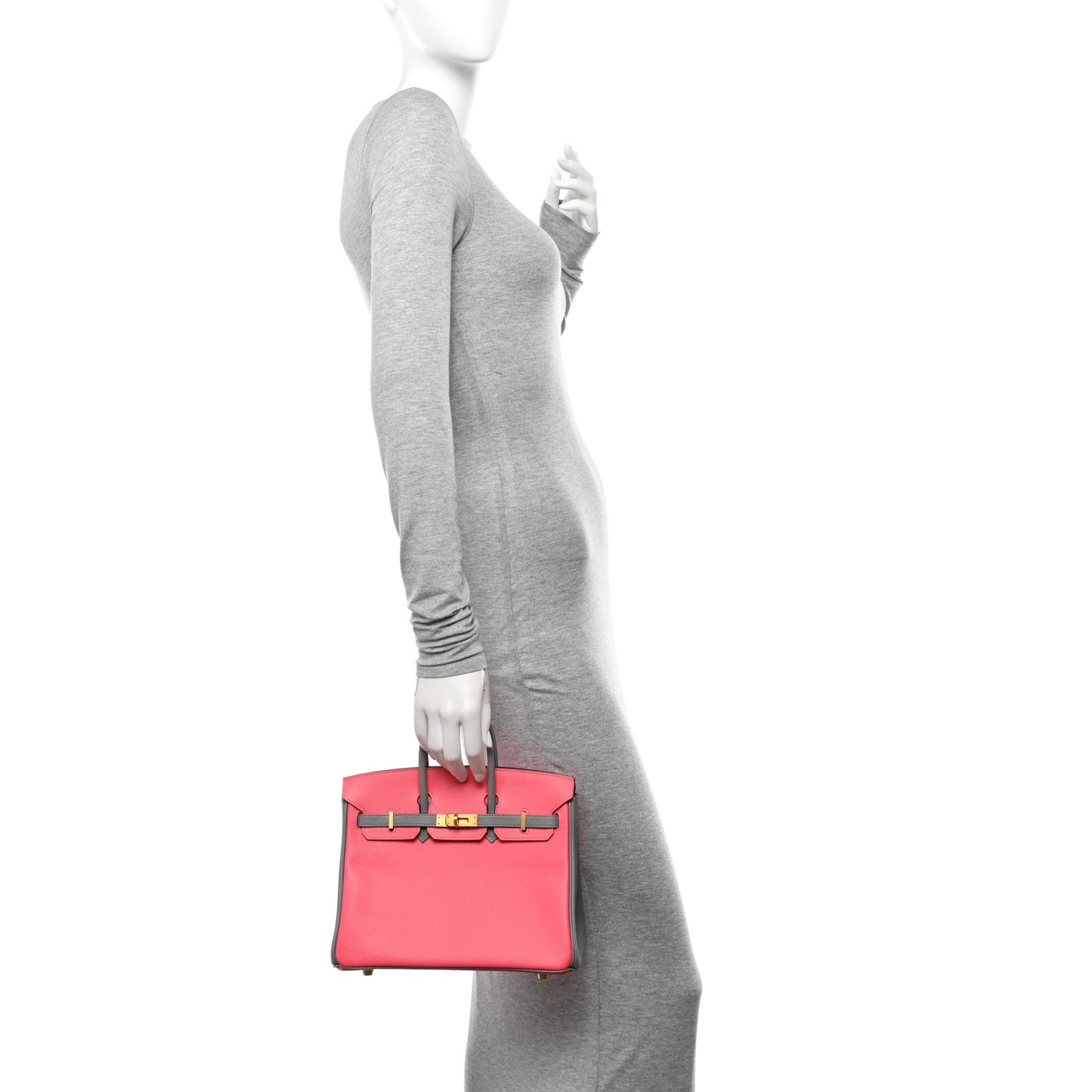 Epsom Horseshoe Birkin 25 Rose Azalee Gris Mouette