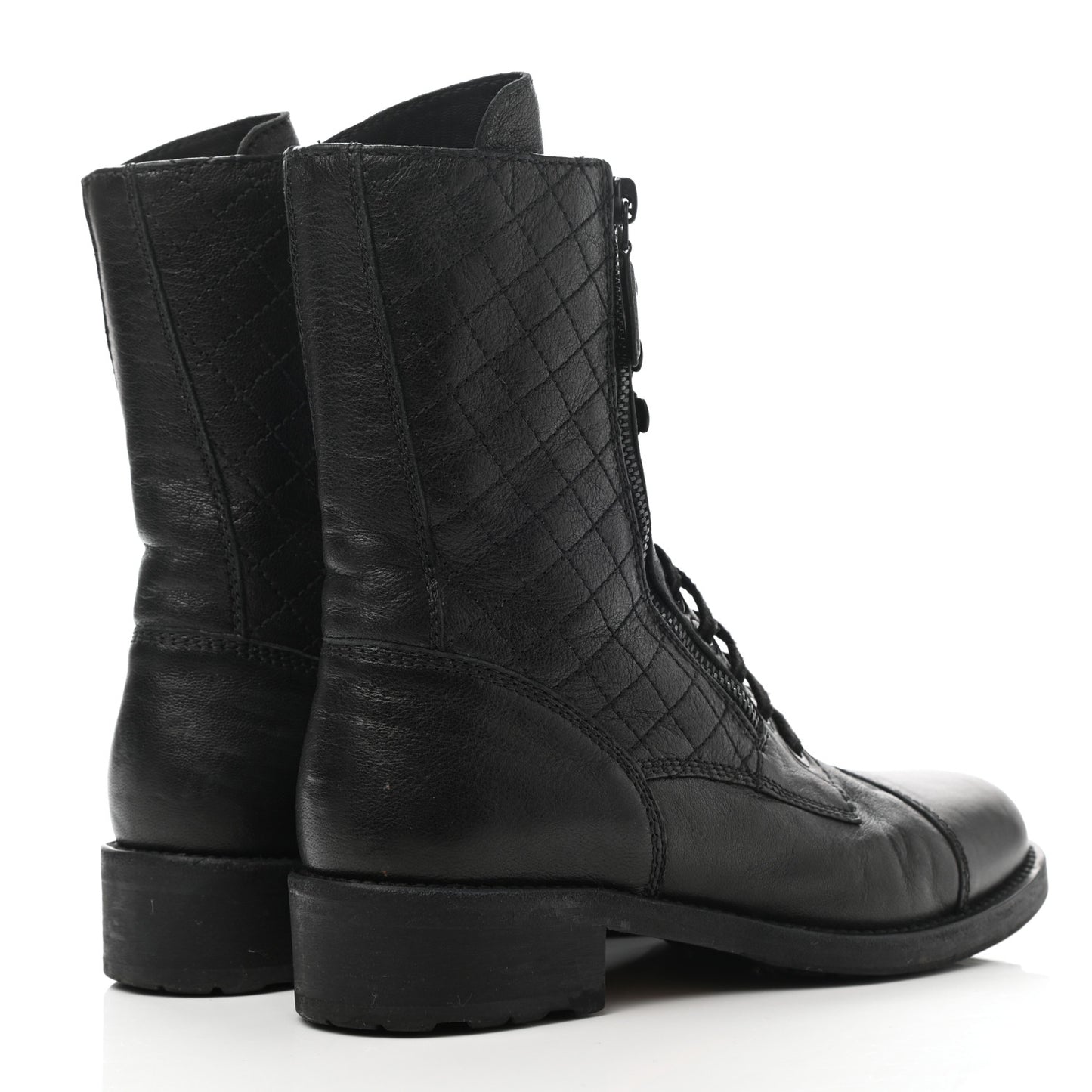 Sheepskin Quilted CC Tall Lace Up Combat Boots 38 Black
