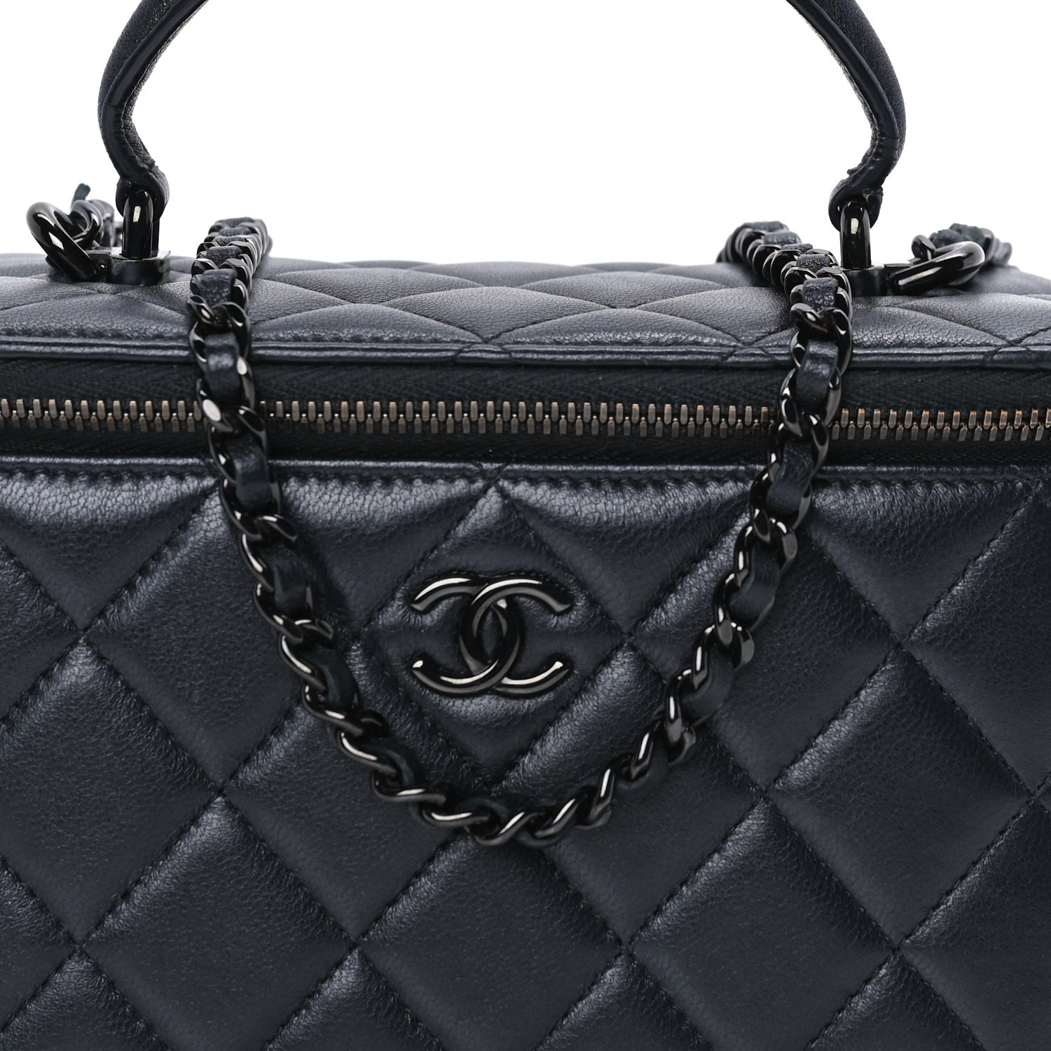 Chanel Lambskin Quilted Small Top Handle Vanity Case With Chain So Black 8 of 10