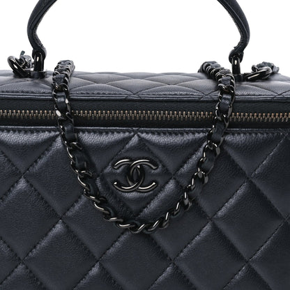 Chanel Lambskin Quilted Small Top Handle Vanity Case With Chain So Black 8 of 10