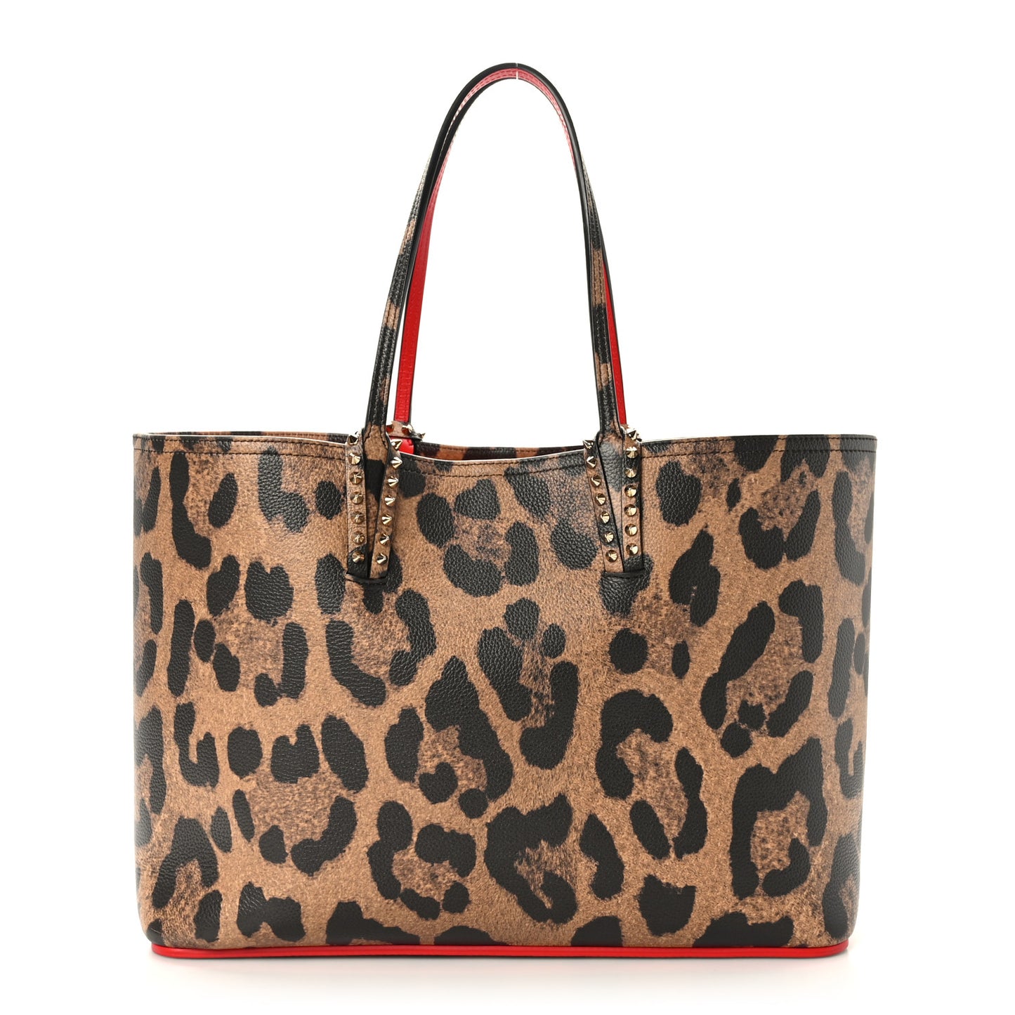 Calfskin Leopard Print Spikes East West Cabata Tote Brown