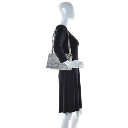 Christian Dior Metallic Patent Micro-Cannage Medium Diorama Flap Bag Silver 2 of 18