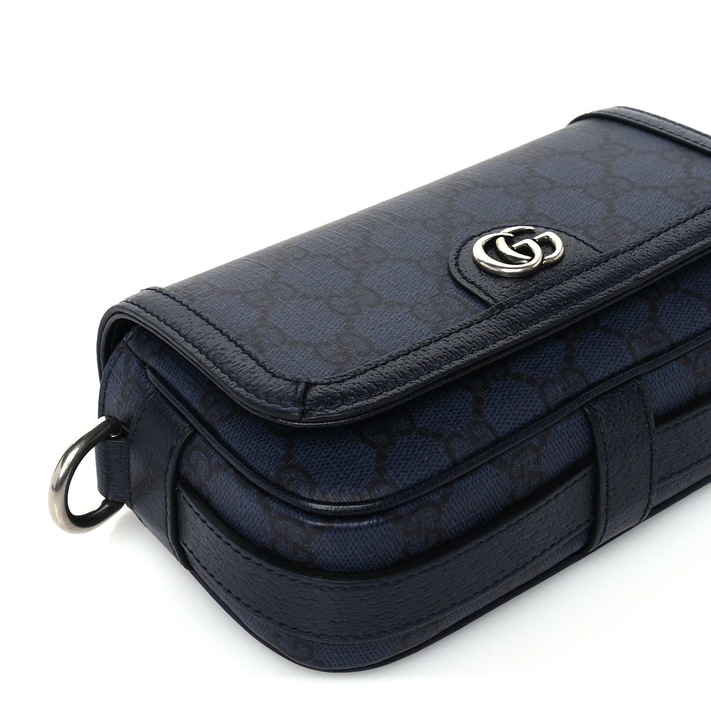GG Supreme Monogram Web Mini Ophidia Flap Shoulder Bag  Navy