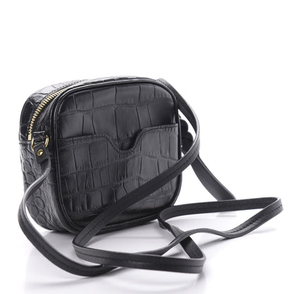 Alexander McQueen Calfskin Crocodile Embossed Camera Shoulder Bag Black 3 of 12
