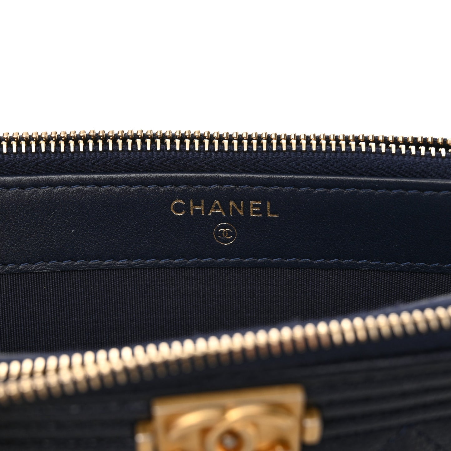 Caviar Quilted Small Boy Clutch With Chain Dark Blue