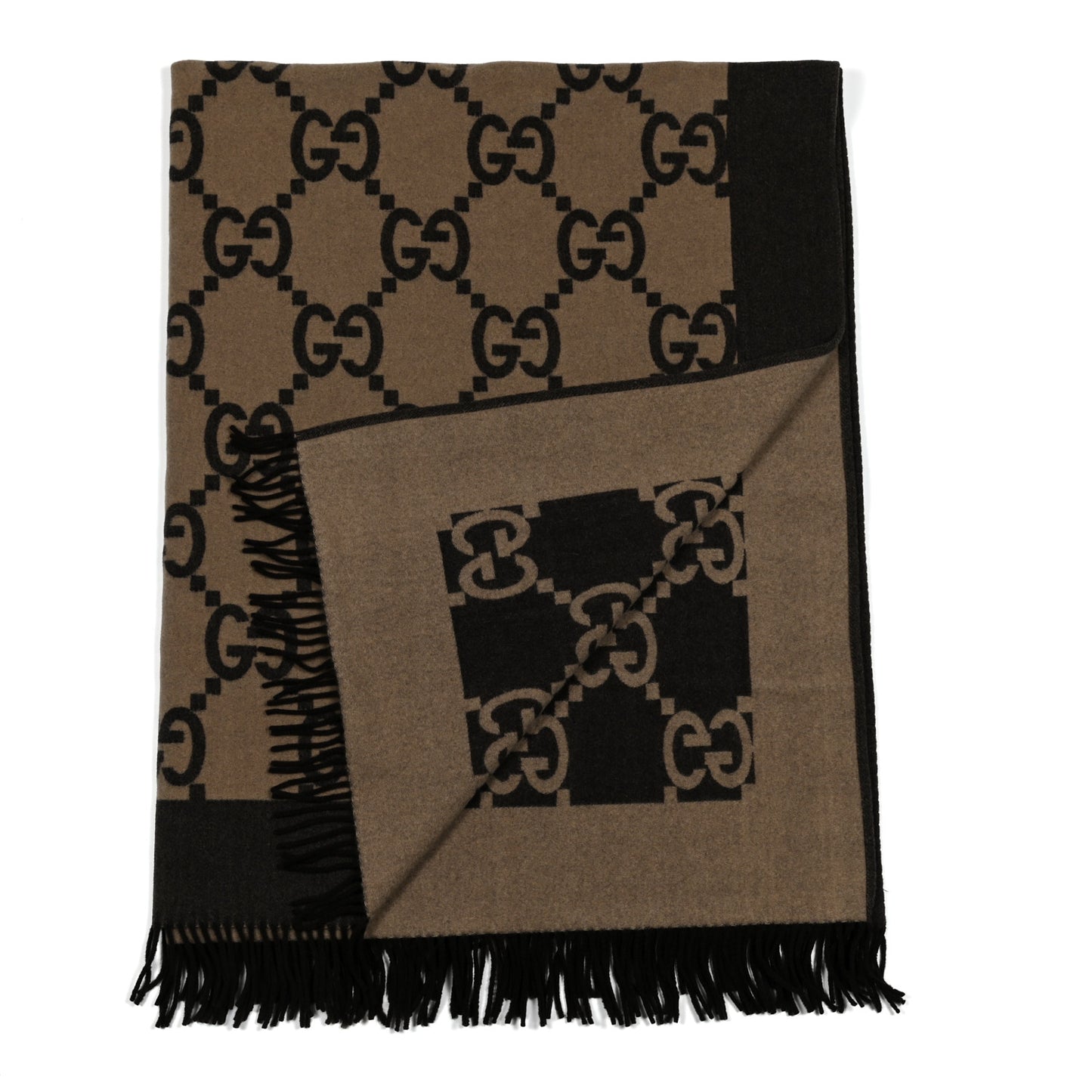 Wool Cashmere GG Monogram Blanket Brown