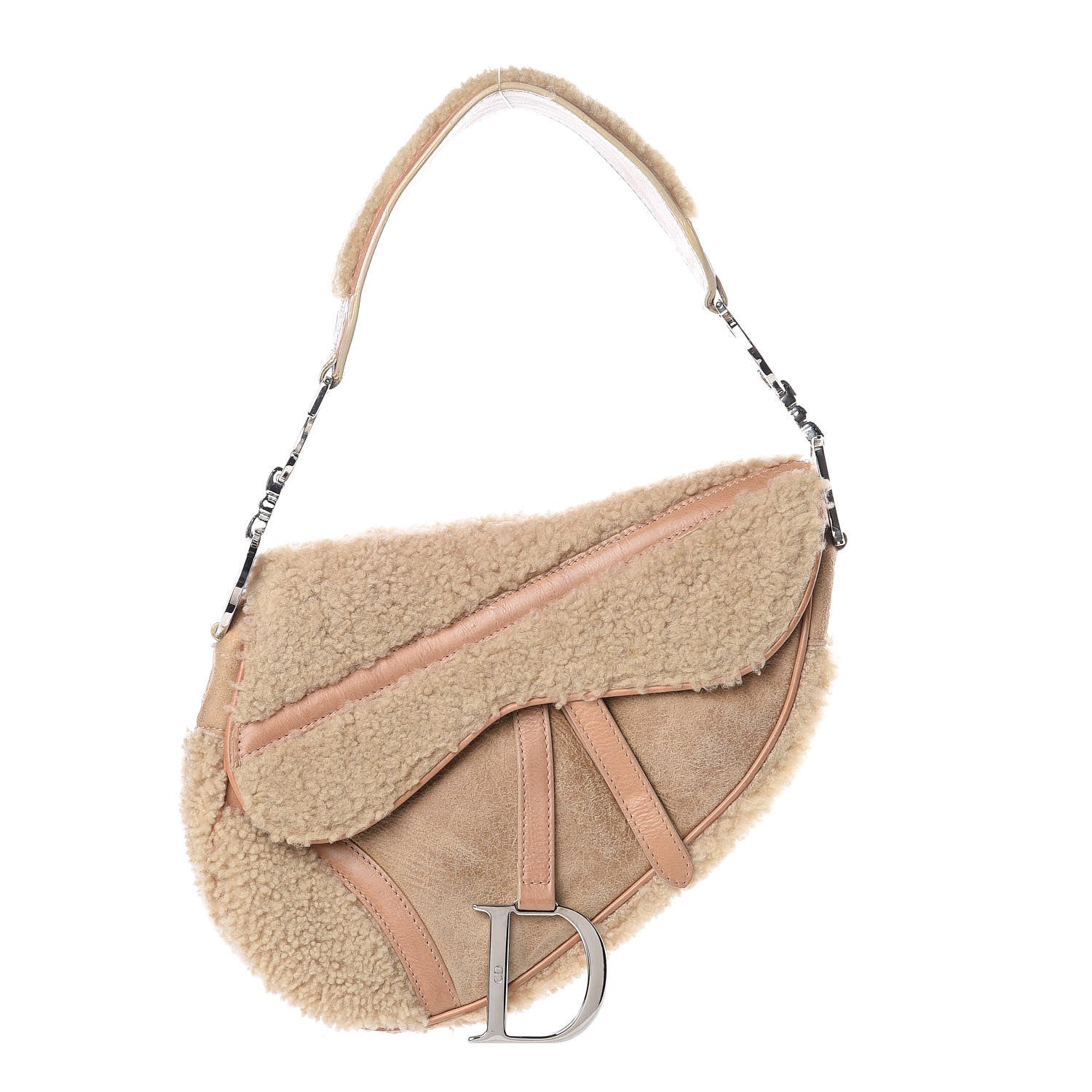 Christian Dior Shearling Flight Saddle Bag Beige 1 of 13
