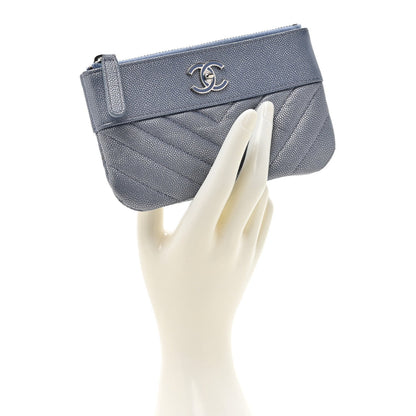 Chanel Caviar Chevron Quilted Small Vintage Mademoiselle Cosmetic Case Blue 2 of 7