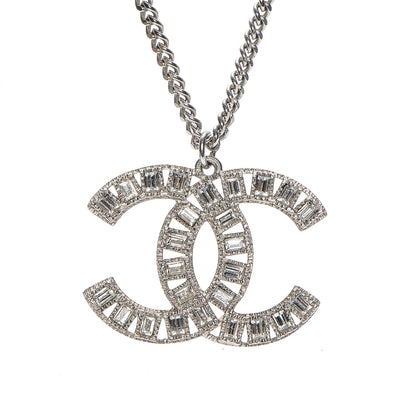 Chanel Baguette Crystal Glitter Large CC Necklace Silver 3 of 5