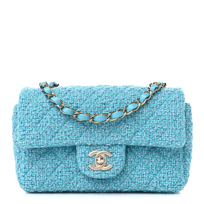 Chanel Wool Tweed Quilted Mini Rectangular Flap Turquoise Light Blue 1 of 10
