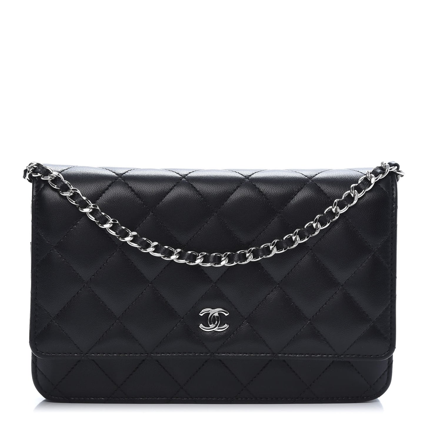 Lambskin Quilted Wallet On Chain WOC Black