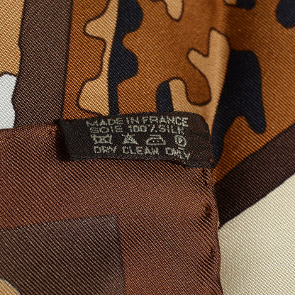 Hermes Silk Les Dix Cavaliers Scarf 90 Chocolate Beige Dore Blanc 6 of 6