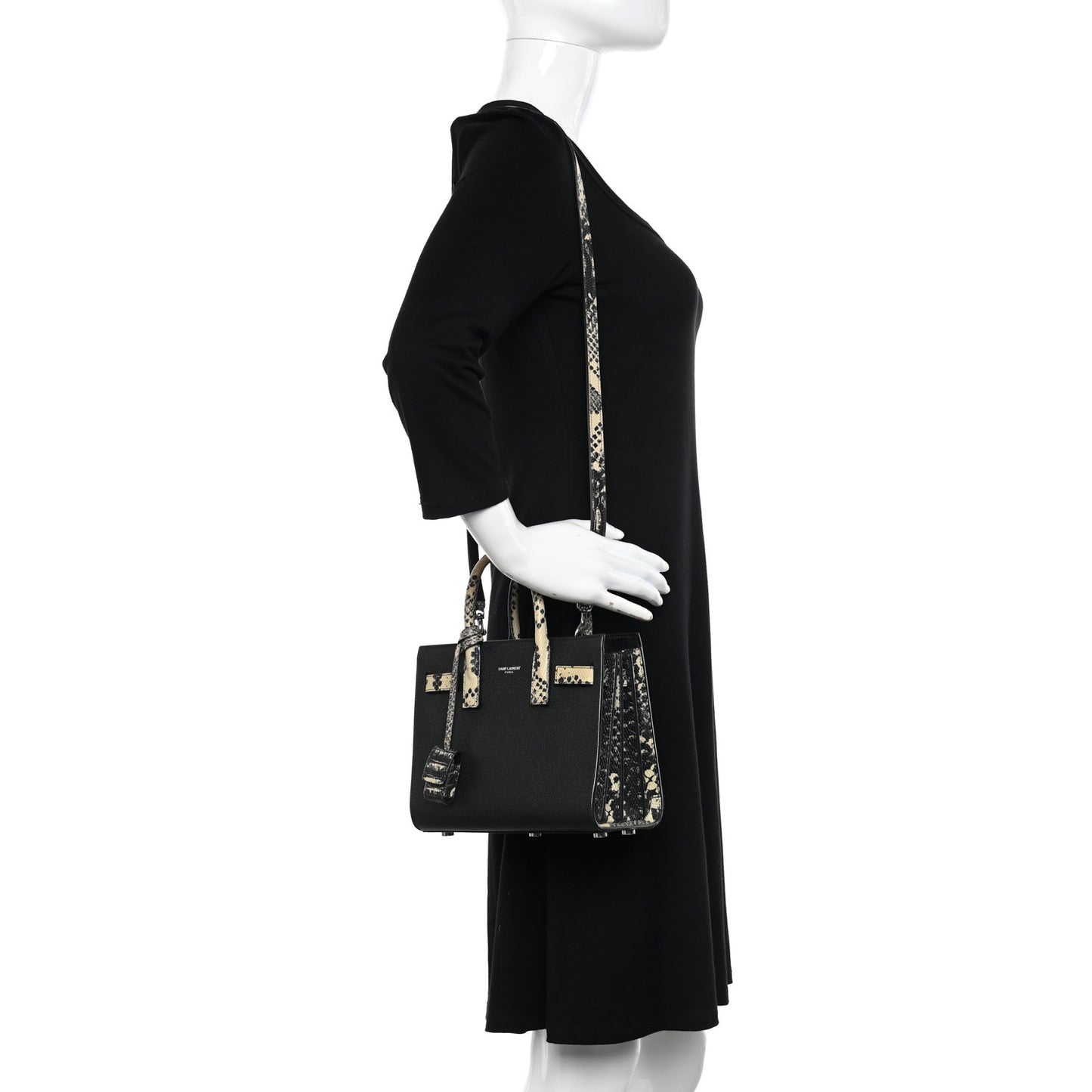 Grained Calfskin Python Embossed Nano Sac De Jour Black