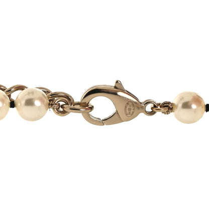 Chanel Lambskin Pearl Crystal CC Multi Strand Necklace Black Gold 4 of 5