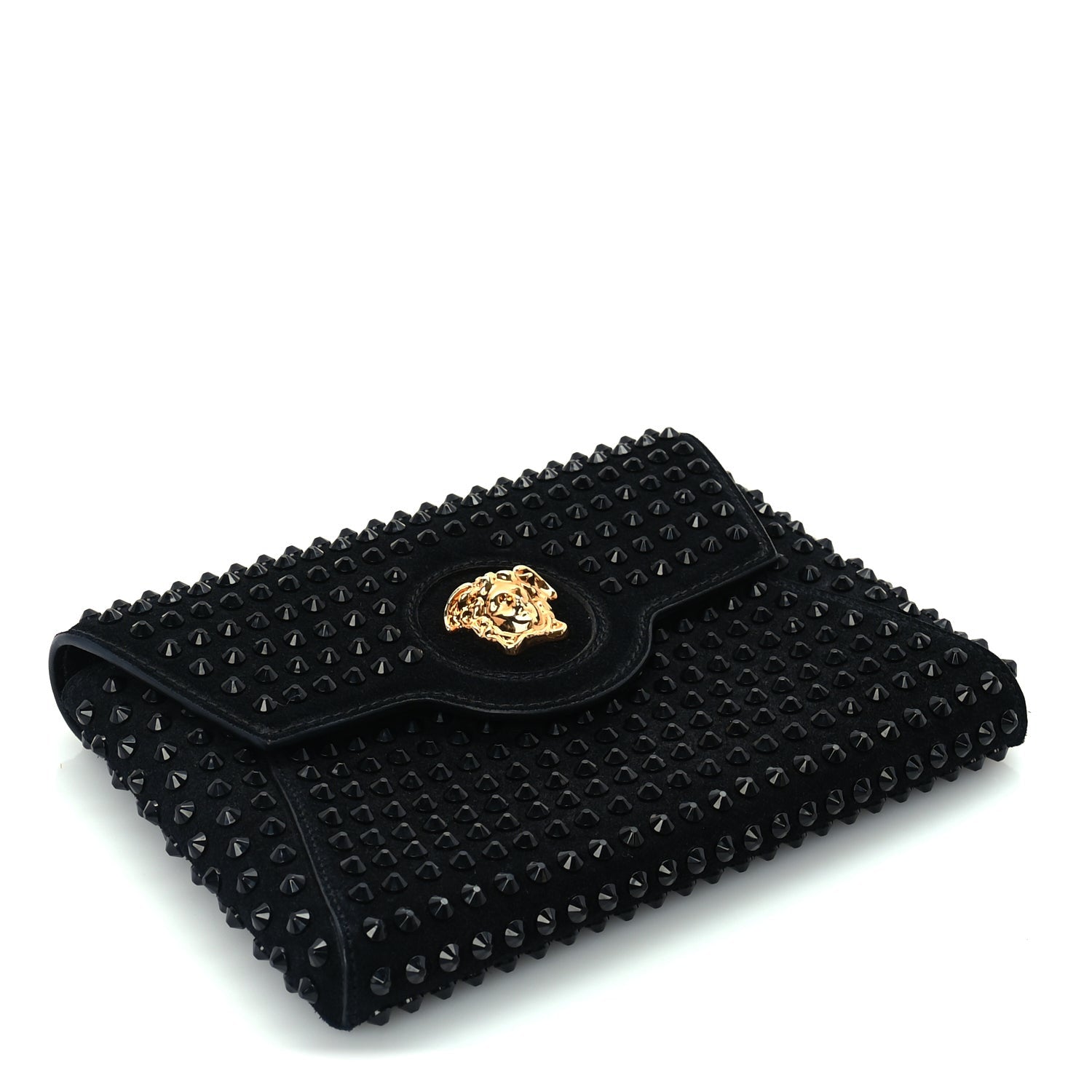 Versace Suede Studded Medusa Chain Clutch Black 3 of 8