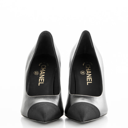 Chanel Goatskin Grosgrain Cap Toe Pearl Pumps 37 Black 2 of 8